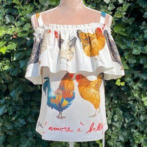 NWT DOLCE & GABBANA Hens Off-the-shoulder Overlay Top